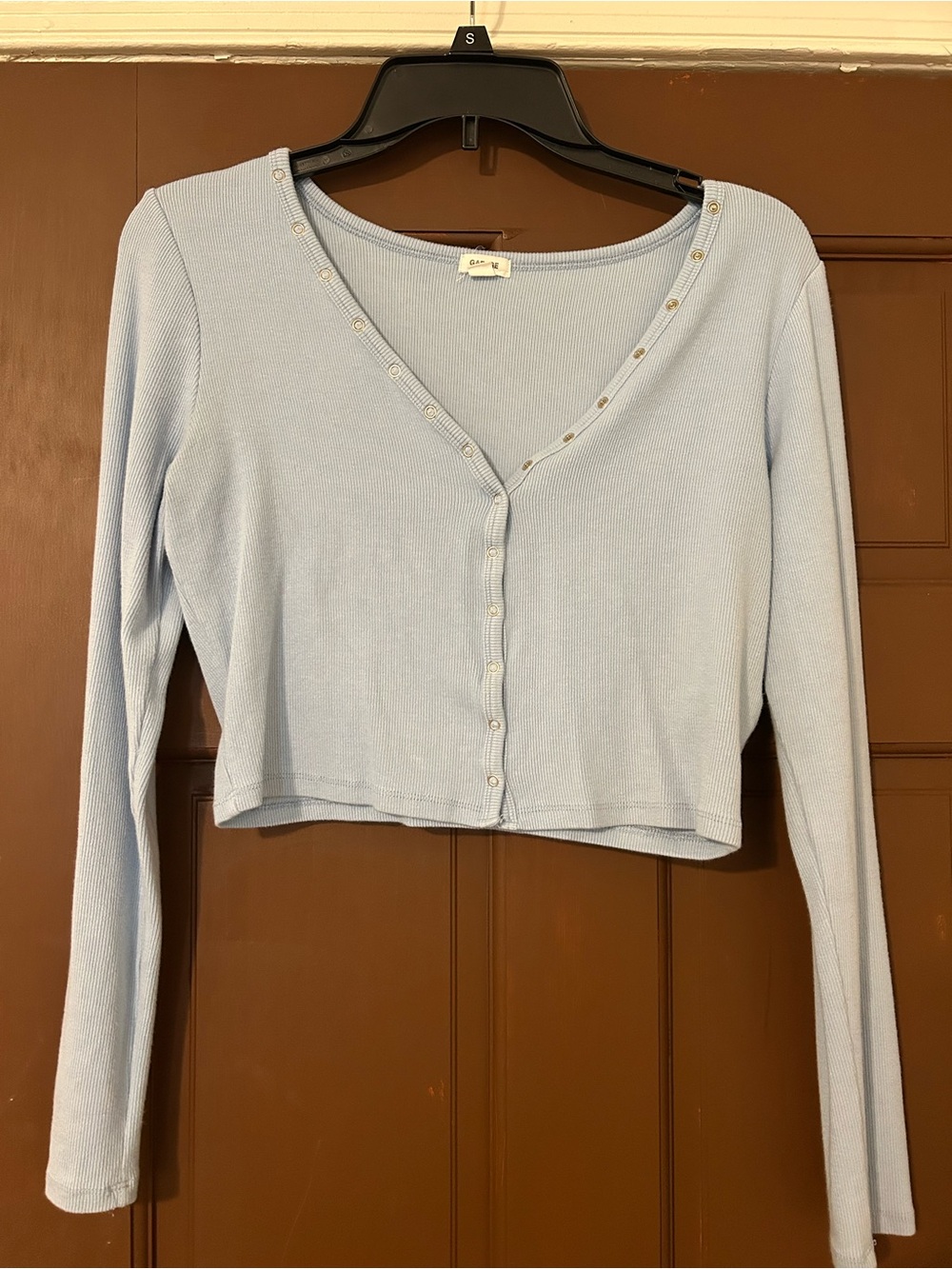 Garage Light Blue Ribbed Crop Cardigan